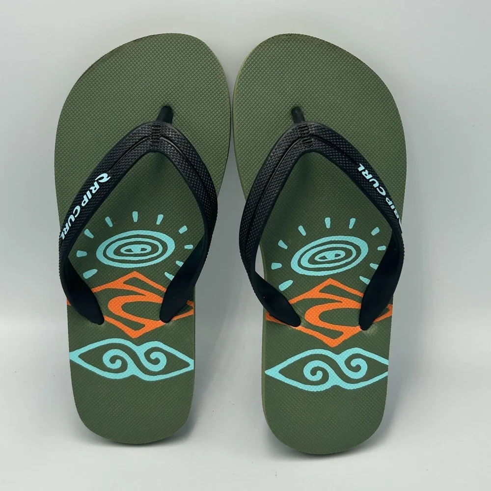 Rip Curl Surf Kids Flip Flop Bloom Thong Sandal Removable Strap Olive Green Sz 2